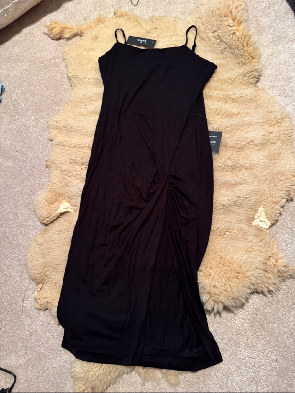 Lulu's Black Twist-Detail Midi Slip Dress